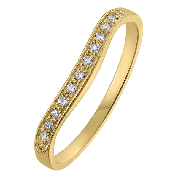 18ct yellow gold curved diamond wedding band