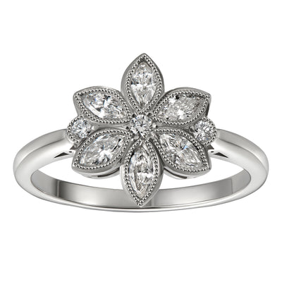 Diamond and Platinum Flower Ring in the Edwardian Style