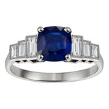 Art Deco Sapphire Ring with Baguette Diamond Shoulders