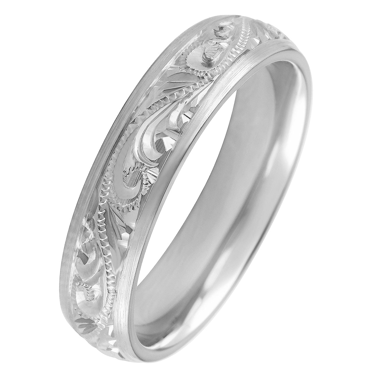 5mm Paisley Pattern Engraved Platinum Wedding Band in Court Shape – The ...