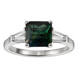 Teal Sapphire and Tapered Baguette Diamond Ring