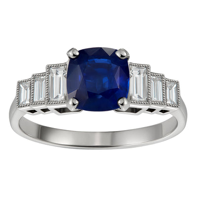 Art Deco Sapphire and Diamond Engagement Ring 