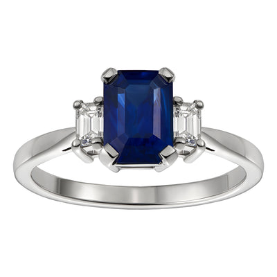 Emerald Cut Sapphire with Diamond Platinum Ring