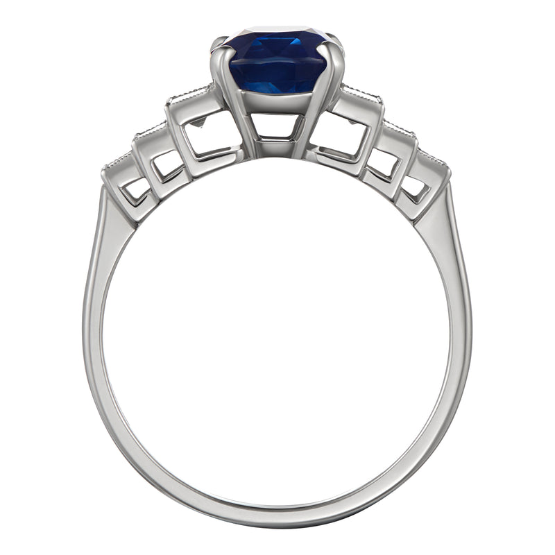 Sapphire and Baguette Diamond Platinum Engagement Ring 