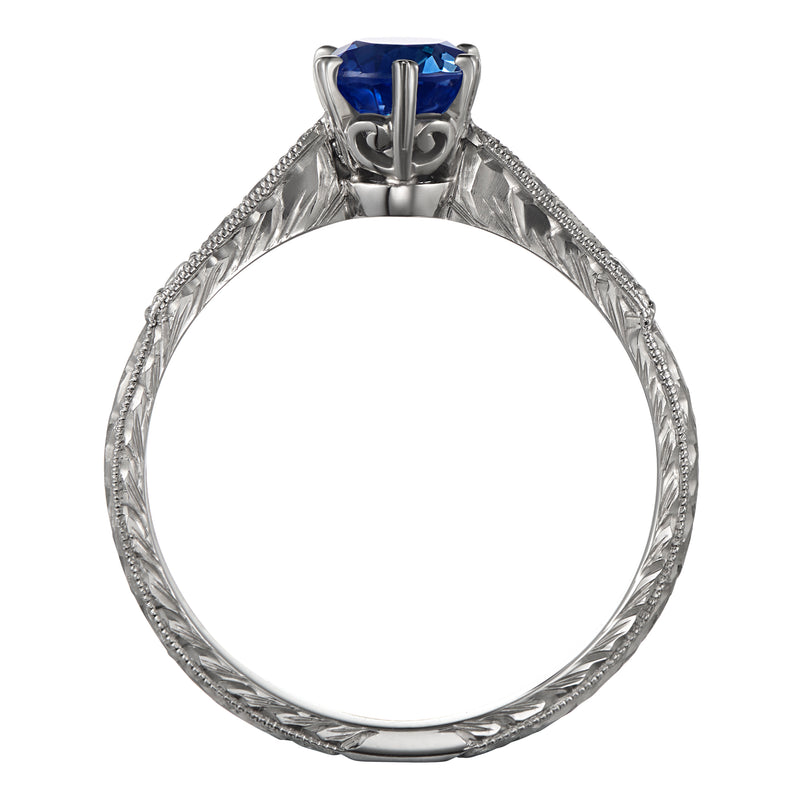 Vintage Style Sapphire Engagement Ring in Platinum