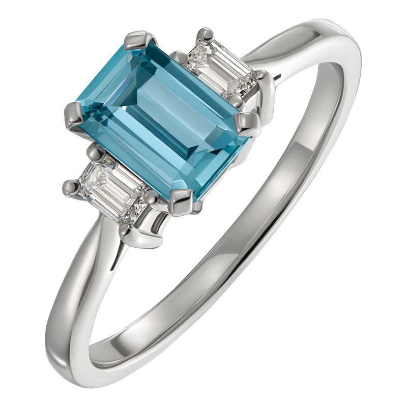 Aquamarine Art Deco Style Diamond Set Engagement Ring 