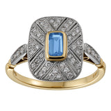 Aquamarine and diamond plaque ring in platinum and gold