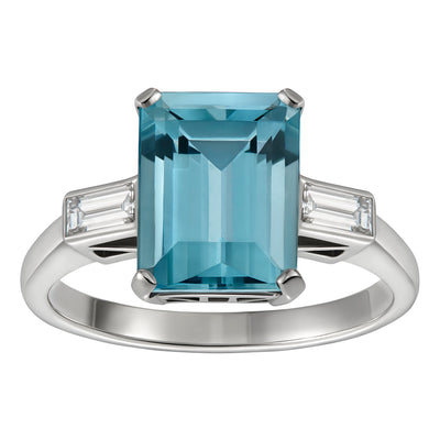 Aquamarine and Diamond Platinum Engagement Ring 