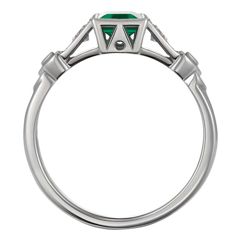 Art Deco emerald and diamond ring with square emerald in platinum