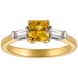 Art Deco yellow sapphire engagement ring with tapered baguette diamonds