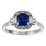 Cushion Cut Sapphire and Diamond Platinum Engagement Ring