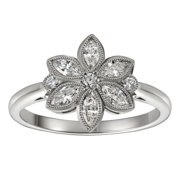 Diamond and Platinum Ring in a Edwardian Flower Style