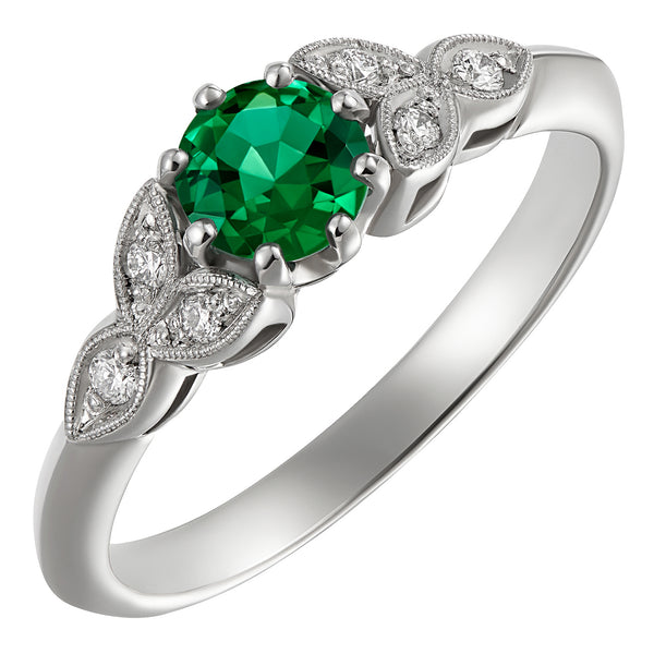 Edwardian Inspired Emerald and Diamond Platinum Engagement Ring 