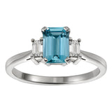 Emerald Cut Aquamarine set with Diamonds in a Platinum Engagement Ring 