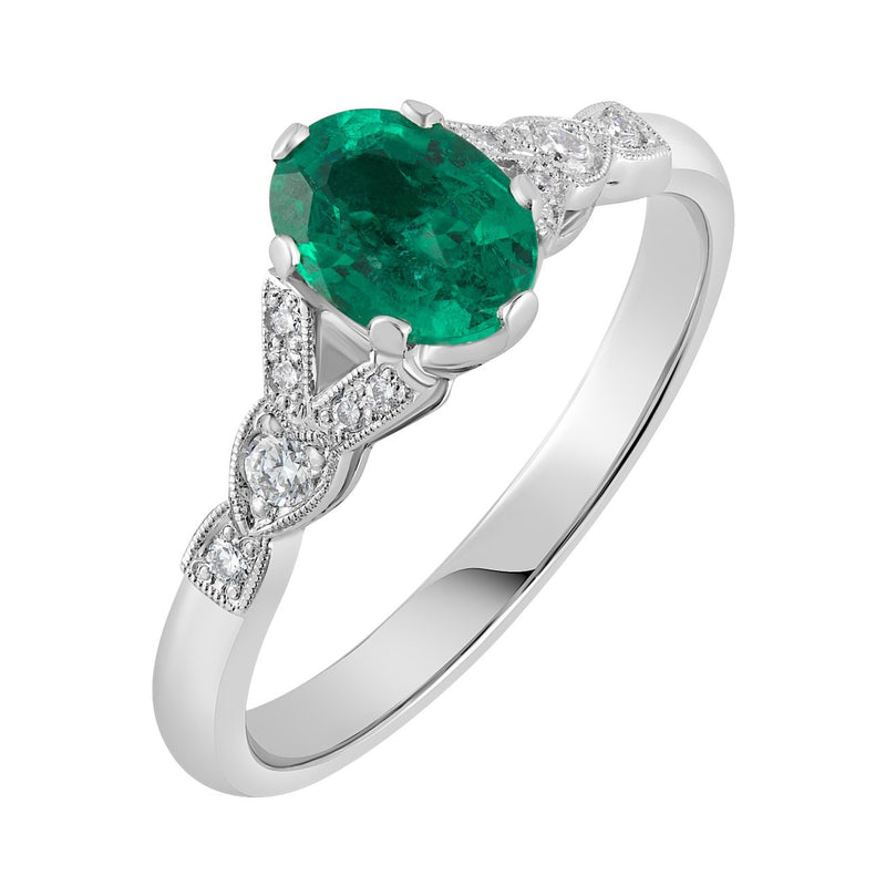 Emerald and Diamond Cluster Platinum Ring