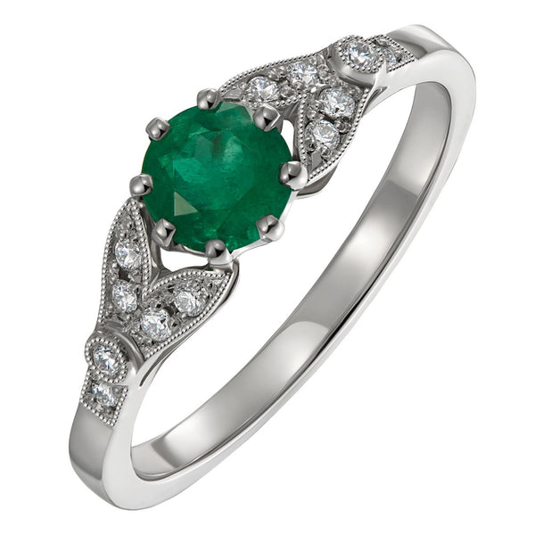 Emerald and Diamond Platinum Engagement Ring 