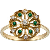 Emerald and diamond ring in yellow gold