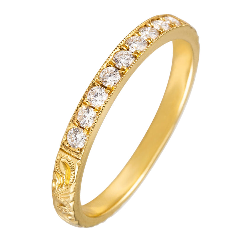 18ct Yellow Gold Hand-Engraved Diamond Band in Vintage Paisley Pattern ...