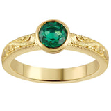 Engraved Yellow Gold Emerald Engagement Ring 