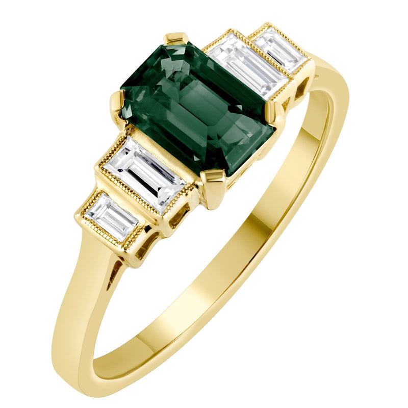 Green Sapphire Emerald Cut with Diamonds Engagement Ring