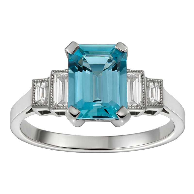 Large Aquamarine and Diamond Platinum Engagement Ring 