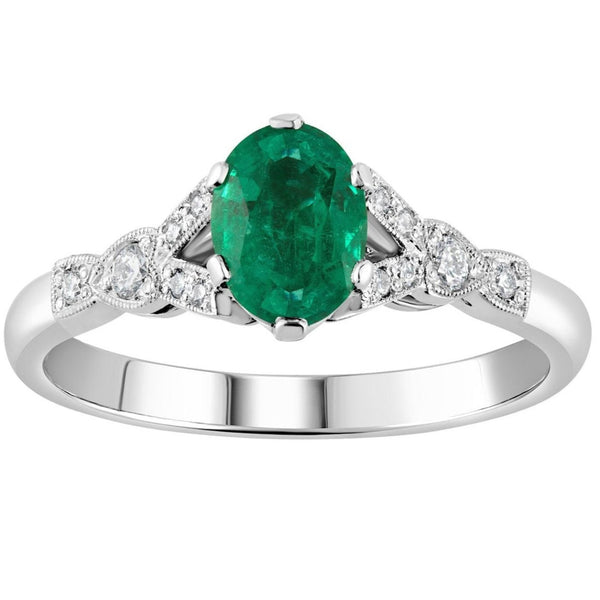 Oval Emerald and Diamond Platinum Engagement Ring 