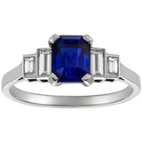 Sapphire and diamond five stone engagement ring in platinum