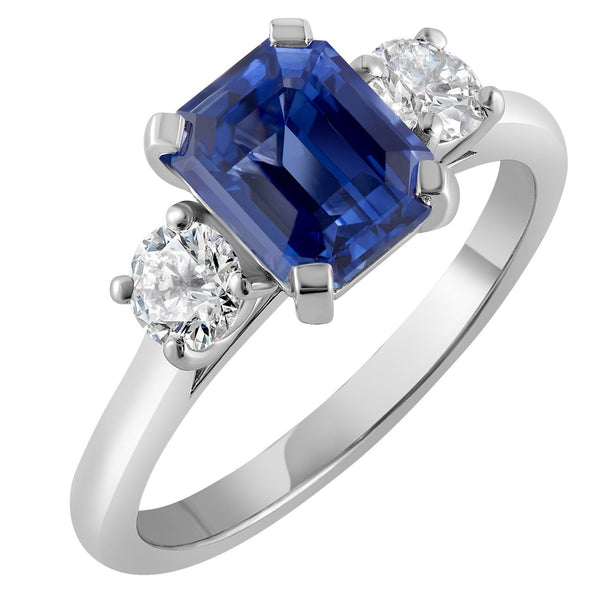 Sapphire with Round Brilliant Diamonds Platinum Engagement Ring 