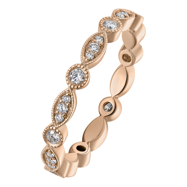 Scalloped rose gold diamond full eternity or wedding ring