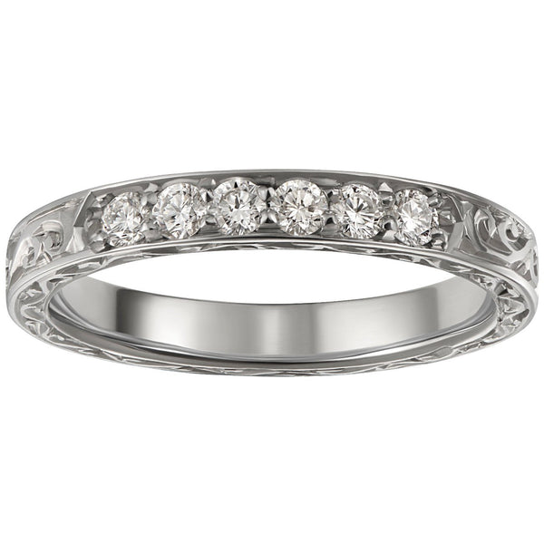 Vintage diamond engraved wedding band in platinum