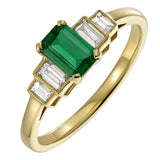 Vintage five stone emerald and diamond ring in 18ct yellow gold