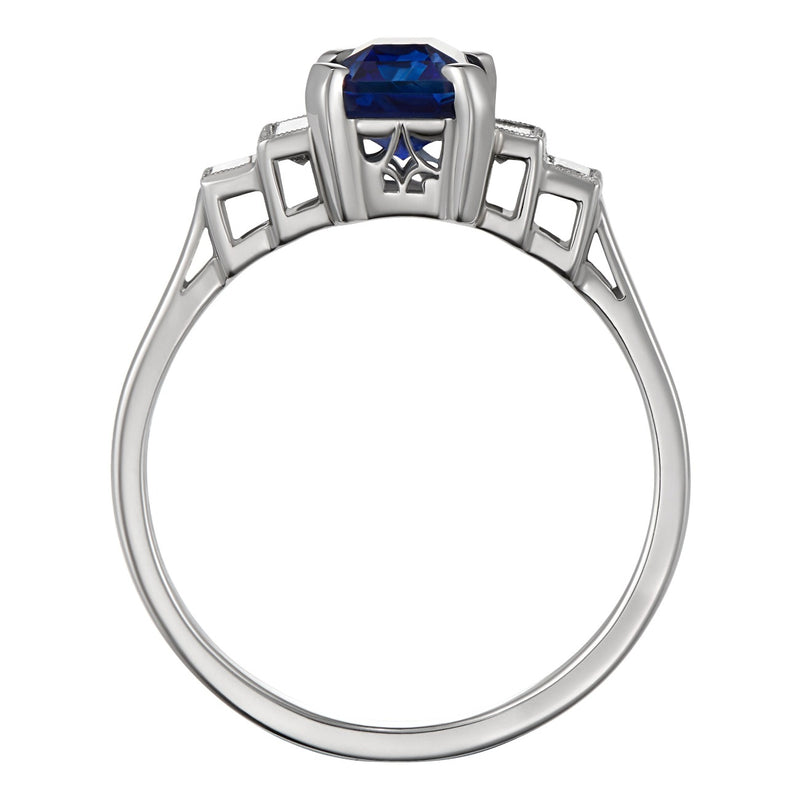 Vintage five stone sapphire ring with diamond baguettes