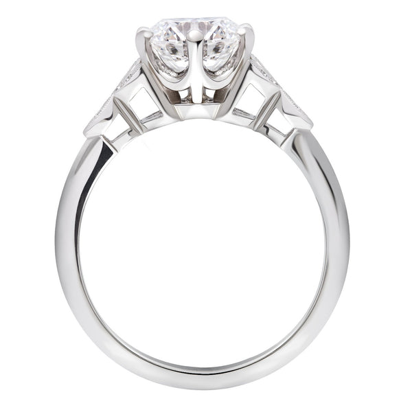 Vintage lab grown diamond engagement ring with lab grown diamond leaves in platinum