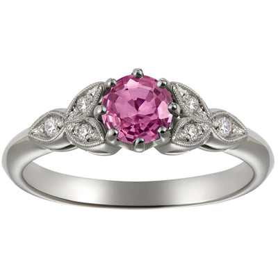 Vintage pink sapphire engagement ring in platinum Hatton Garden