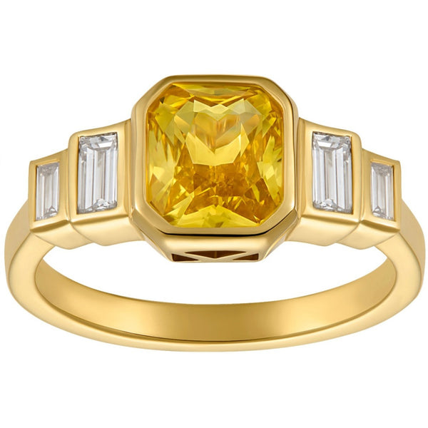 Yellow sapphire engagement ring with baguette diamonds