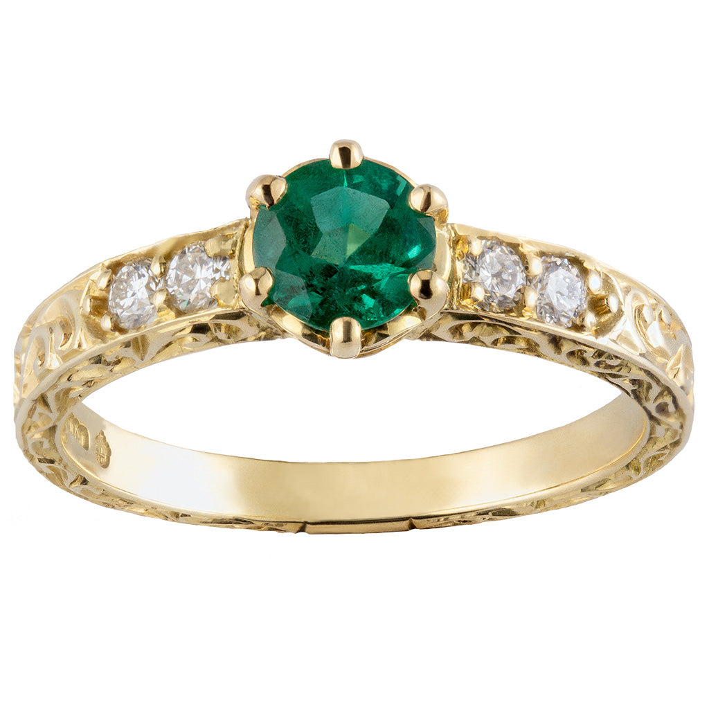Buy Soliloquy Emerald Diamond Ring 18 KT yellow gold (2.86 gm). | Online By  Giriraj Jewellers