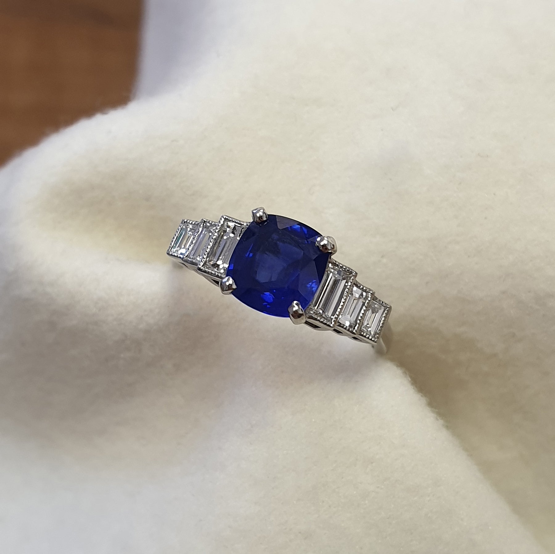 Art Deco Sapphire Ring with Baguette Diamond Shoulders – The London ...