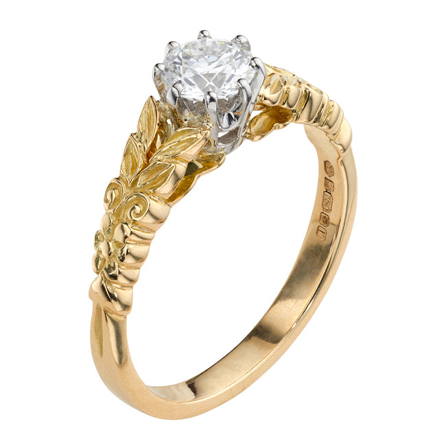 Hand Engraved Yellow Gold Vintage Engagement Ring | London Victorian ...