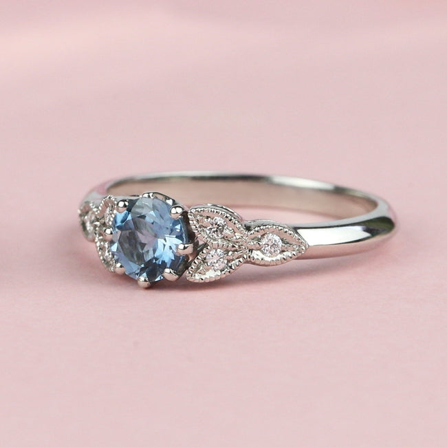 Platinum Floral Aquamarine & Diamond Ring | London Victorian Ring UK ...