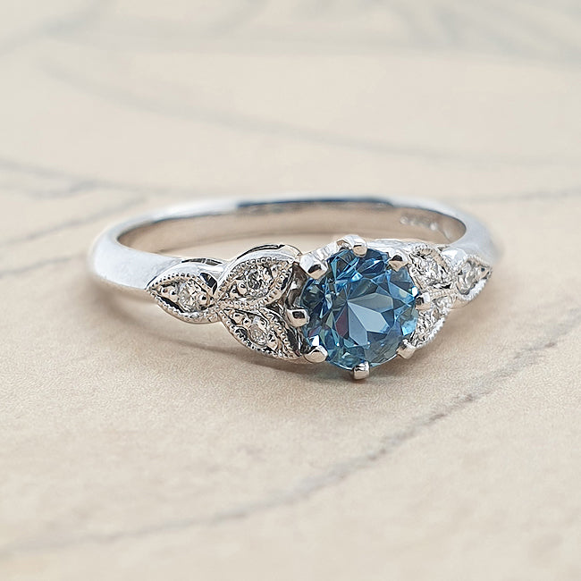 Platinum Floral Aquamarine & Diamond Ring | London Victorian Ring UK ...