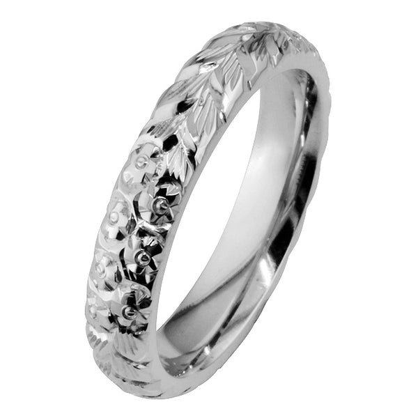Platinum Forget-Me-Not Engraved Wedding Band | London Victorian Ring ...