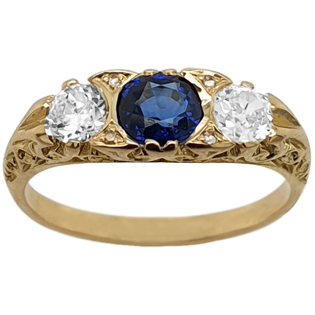 Victorian Antique Style Sapphire & Diamond Carved Half Hoop Ring – The ...