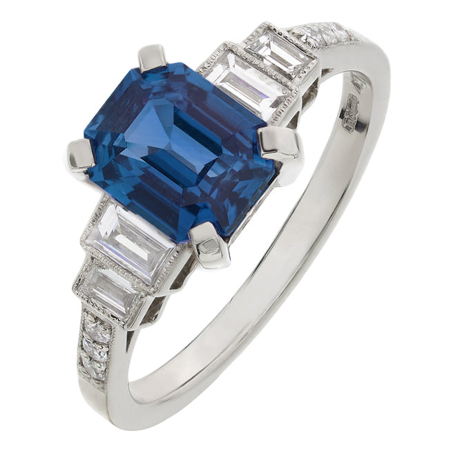 Art Deco Sapphire and Diamond Emerald Ring | London Victorian Ring UK ...