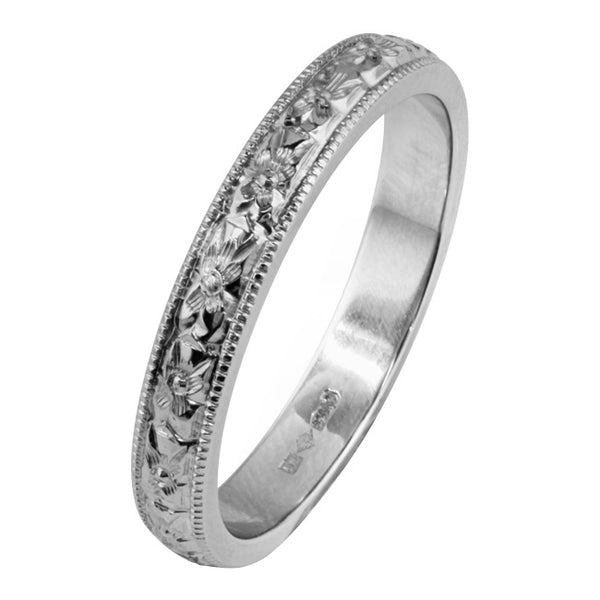 Platinum Forget-Me-Not Engraved Wedding Band | London Victorian Ring ...