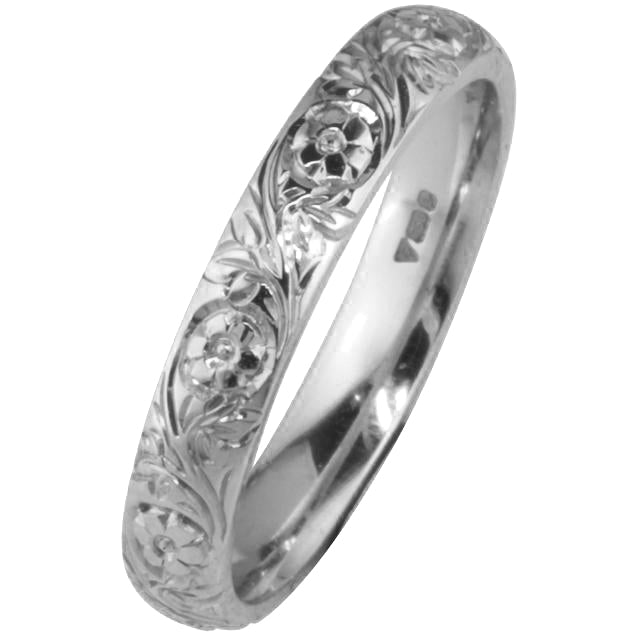 Engraved Flower Wedding Ring in Platinum - Made in Britain – The London ...