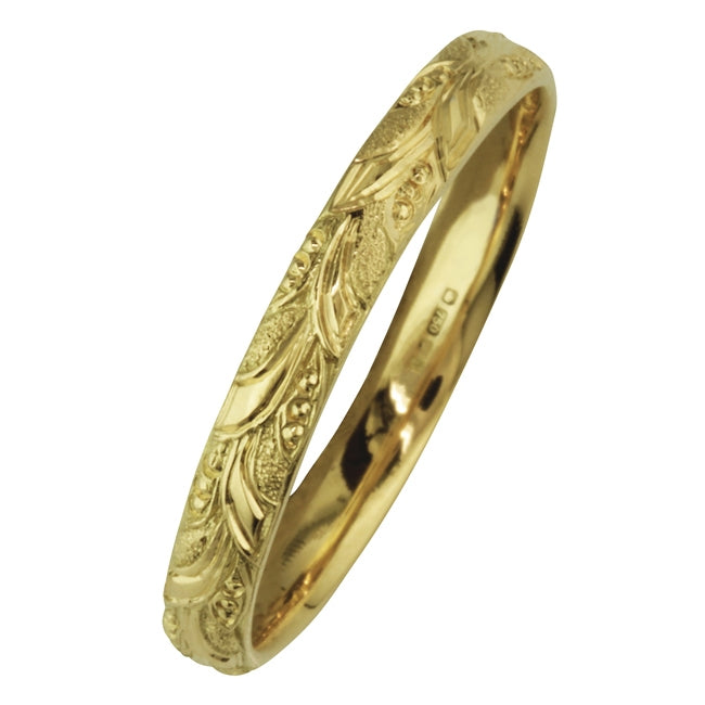 Yellow Gold Engraved Wedding Band with Leaf Pattern | London, UK – The ...